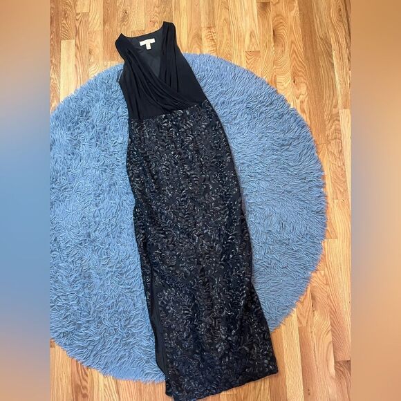 Aidan by Aidan Mattox Black Evening Column Gown Dress Sequins Front Slit Size 4 - Picture 1 of 5